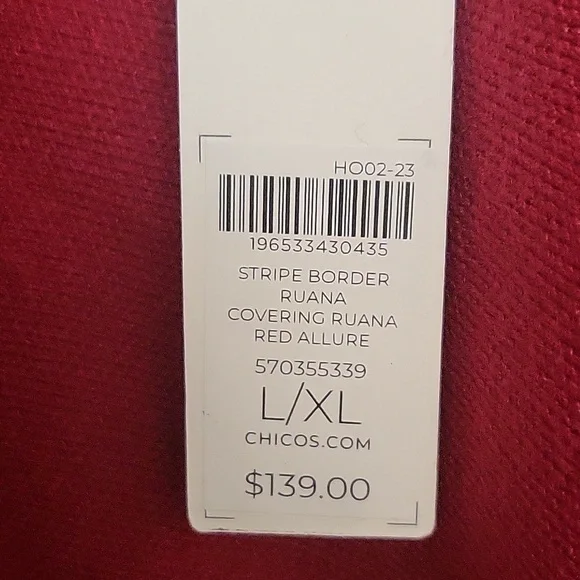 Chico's Stripe Border Ruana Covering Red Allure Pauncho - Picture 3 of 11